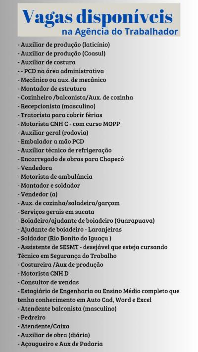 LS: Dezenas de vagas disponÃ­veis na AgÃªncia do Trabalhador